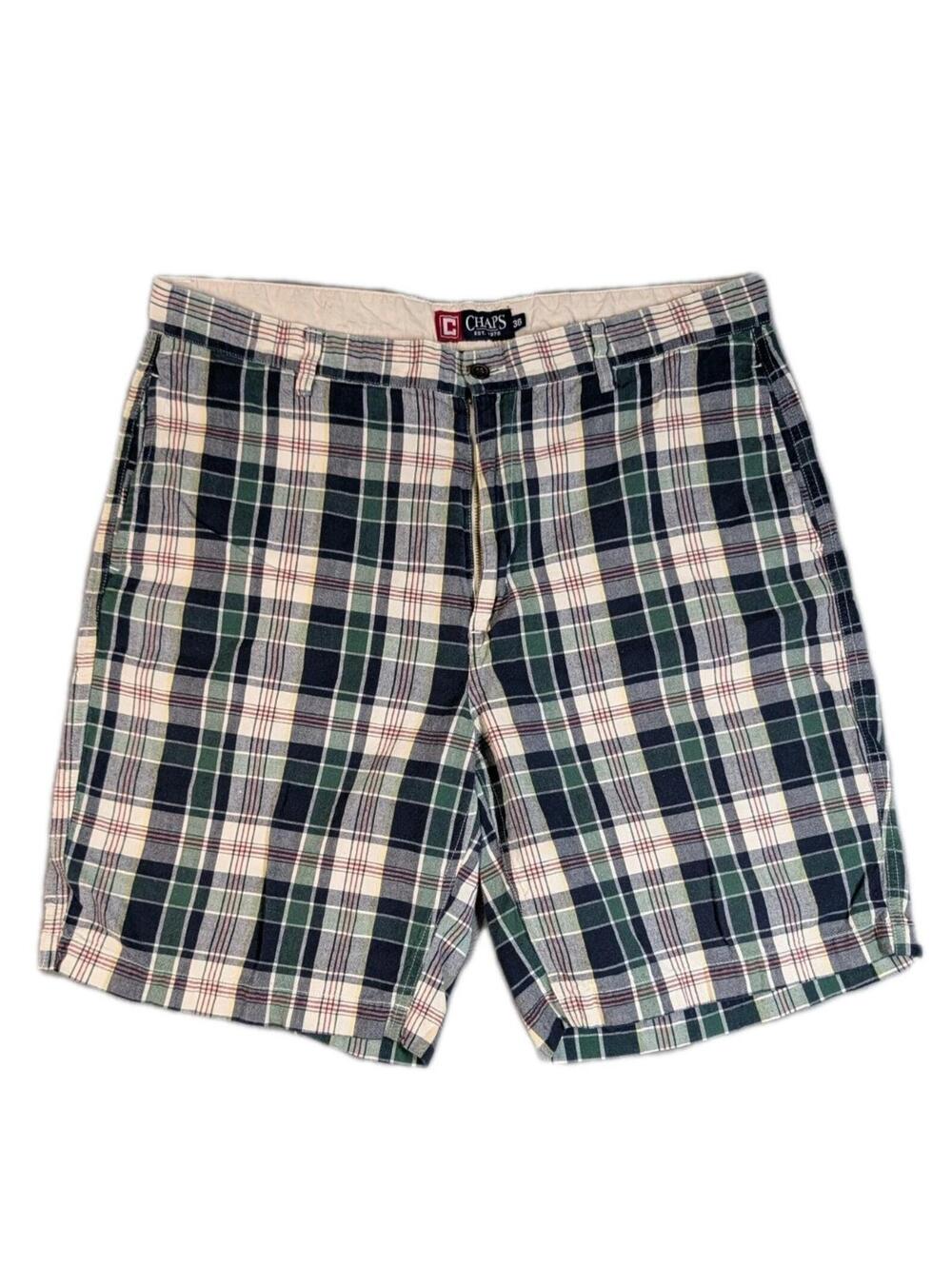 Chaps Mens 36 Plaid Shorts Green Blue Classic Preppy Golf Cotton StyleY2K
